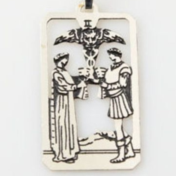 Two of Cups Tarot Card Pendant .925 Sterling Silver dainty Sacred Marriage - Picture 3 of 7